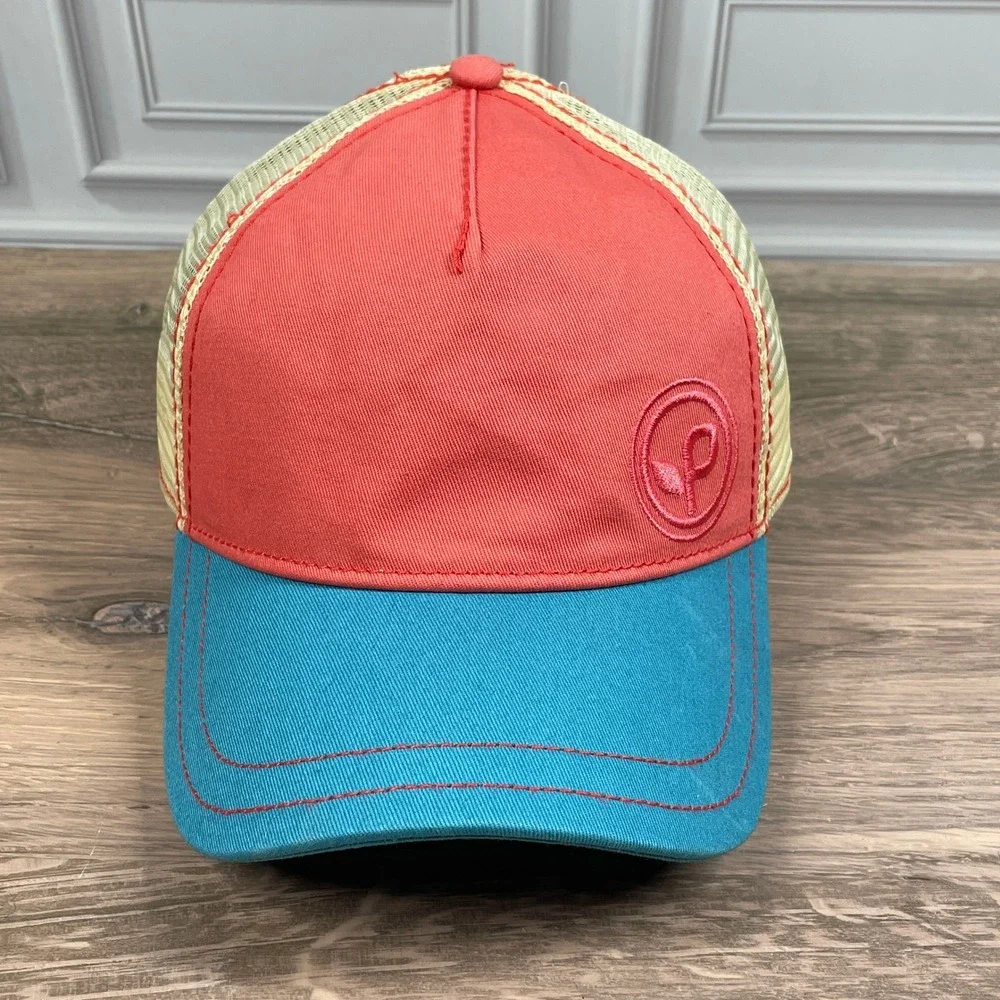 Pistil‎ Women's Coral Teal Flamingo Logo Trucker Hat Adjustable Mesh Back
